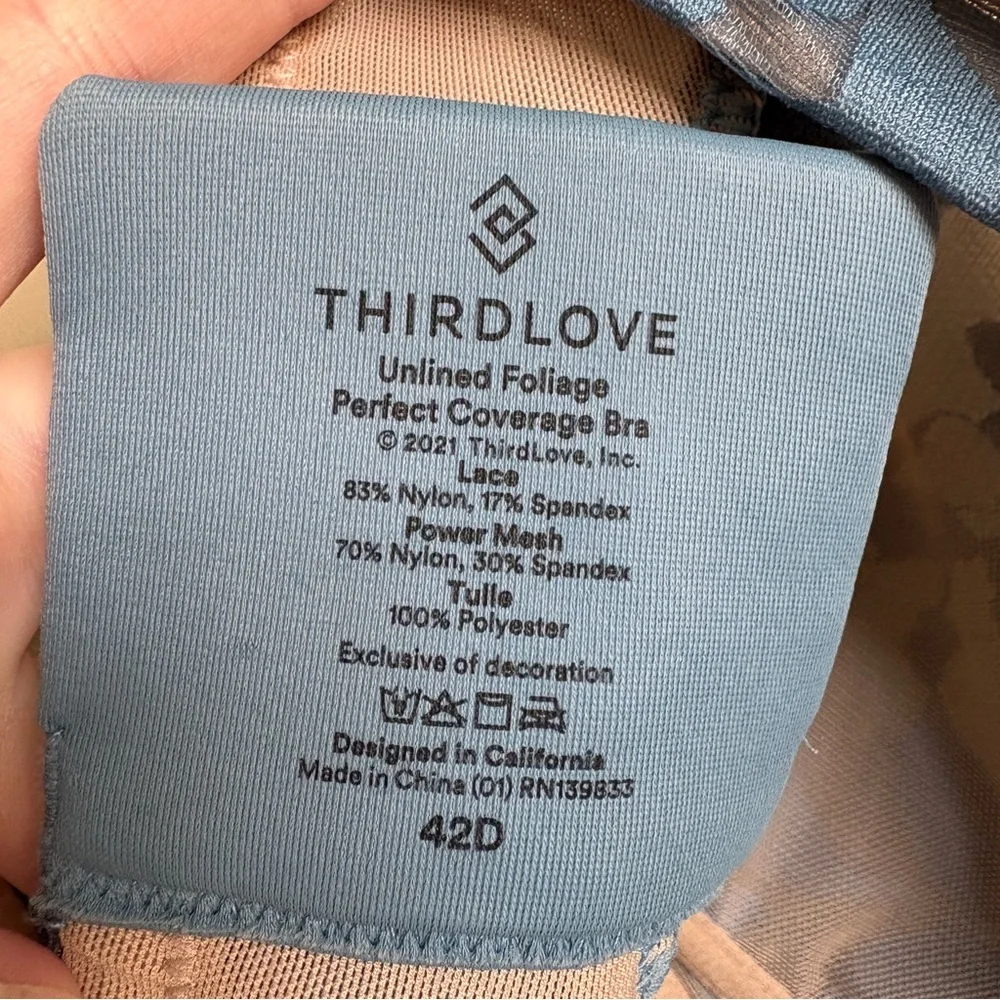 Thirdlove Unlined Foliage Perfect Coverage Bra Blue Lace 42D
